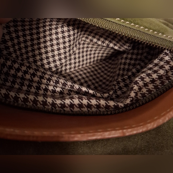 EUC RARE Vintage Y2K J. Crew Forest Green Suede Boho Cottage Prep Flap Top Purse - Picture 9 of 12